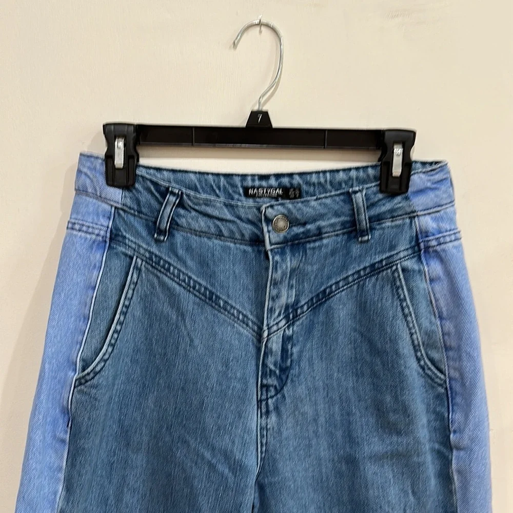 Nasty gal Womens Two Tone Mom Jeans medium and light wash blue jeans Size 6 - Picture 3 of 5